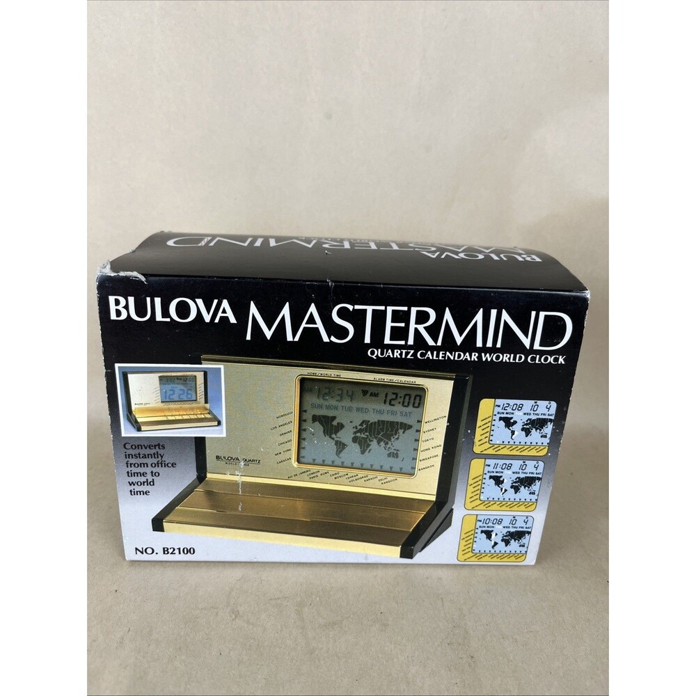 NOS 1980s Bulova B2100 Mastermind‎ Ouartz Calendar World Time Desktop Clock NIB